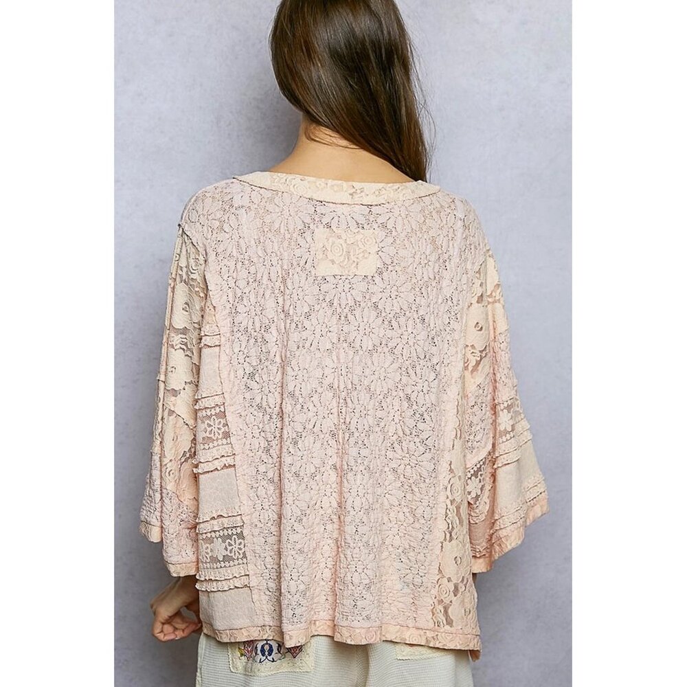 POL Romantic Lightweight V-Neck Airy Lace Top S-L - Picture 4 of 4